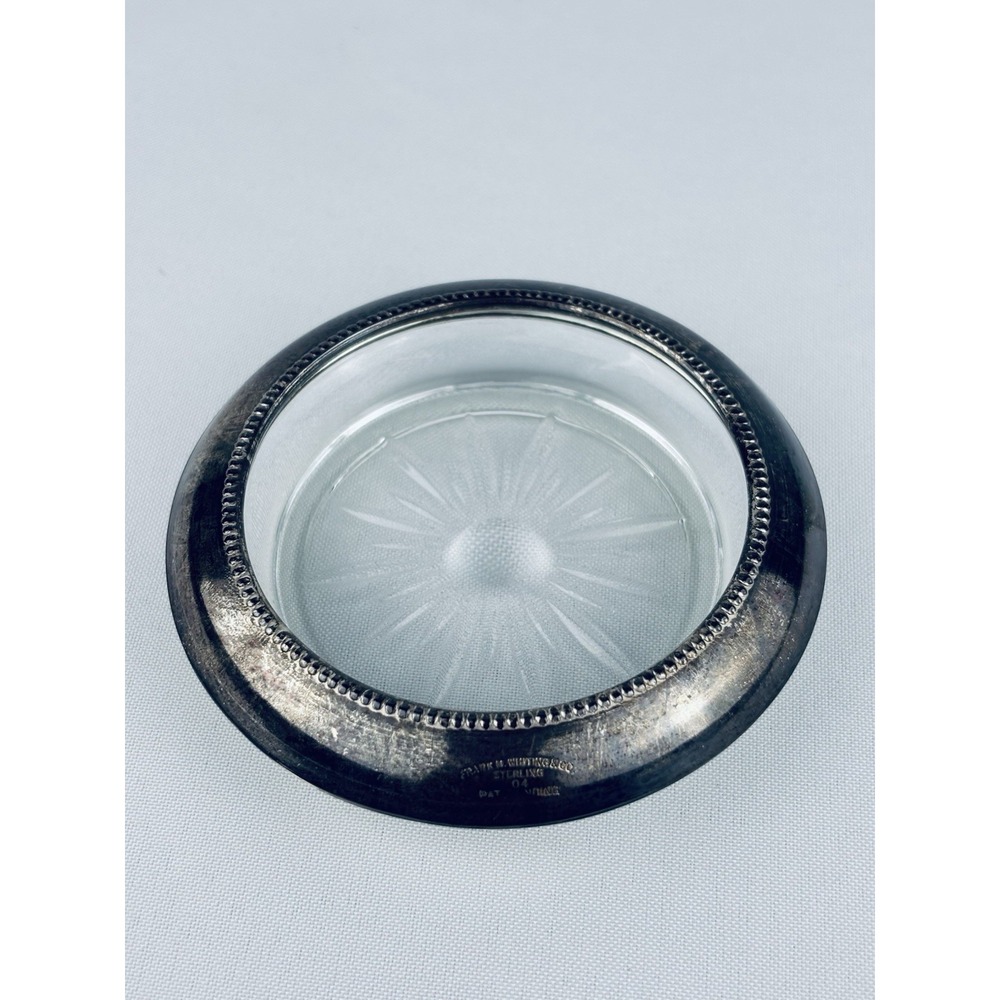 Frank M Whiting Sterling 04 Rim Bead Edge Glass Coaster / Candy Dish - Beautiful